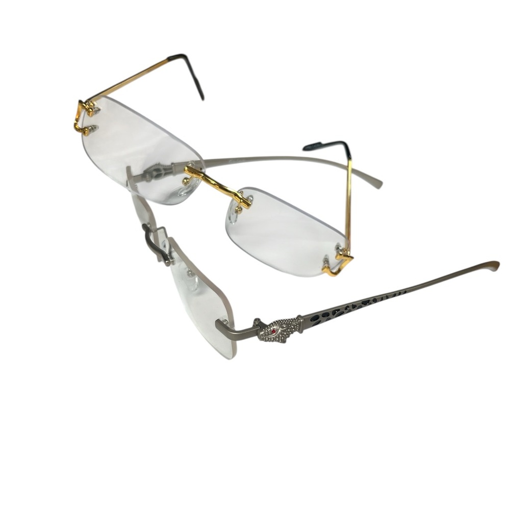 Gold Trim & Silver Trim with Leopard Head Detail Fashion Rimless Glasses